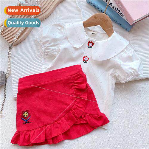 Childrens suit 2023 summer new baby girl small flower embroi