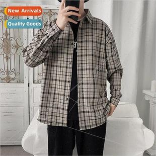 shirt and new Korean long Spring mens plaid summer sleeved
