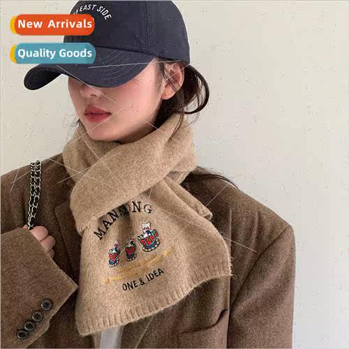 Embroidery knitted wool scarf female winter students 2023 ne
