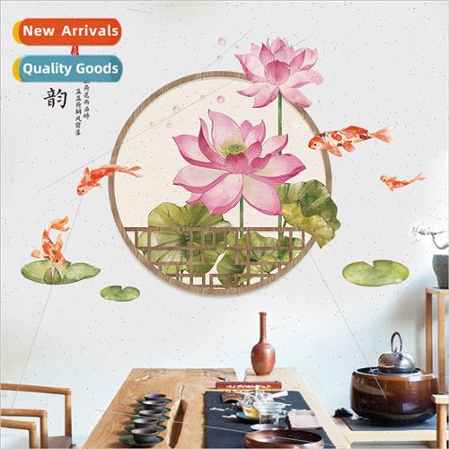New Chinese  wall stickers decorative painting lotus rhyme s
