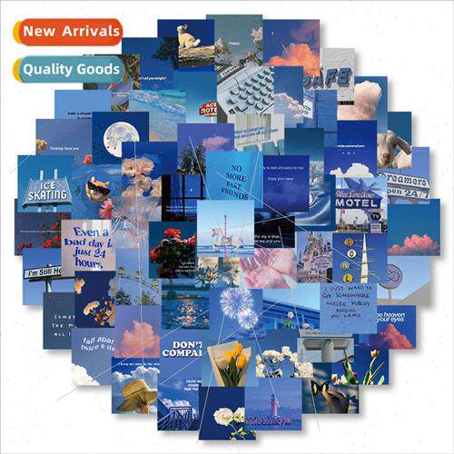 62 aesthetic blue landscape text stickers decorative phone c