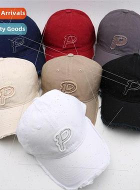 Japan and Korea letters P rotten edge brim casual ins fashio