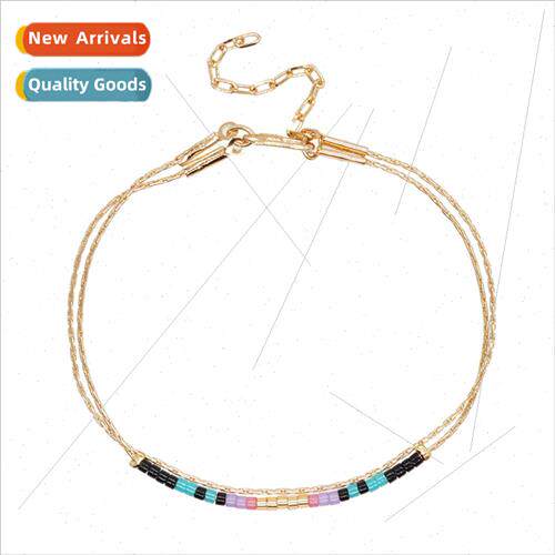 Gold Wire ne Colorful Fine Rice Beads Double Layer Bracelet
