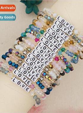 Personalized temperament  Love square letter beads crystal b