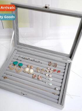 Jewelry box large flip flap velvet glass cover dust ring ear