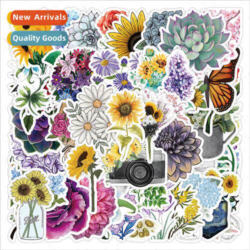 50 pcs of flower stickers rose sunflower bouquet decorative
