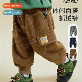 2024 spring new childrens casual pants boys peplum fleece sw