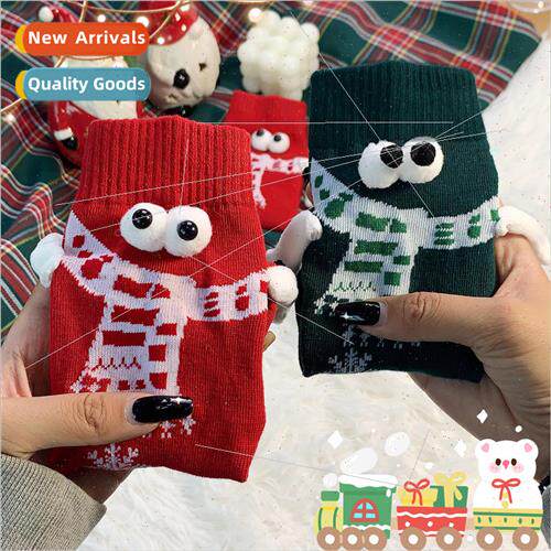 Christmas holding hands socks womens fall and winter new cot