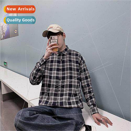Spring and summer plaid shirt male Hong Kong  Japanese Korea