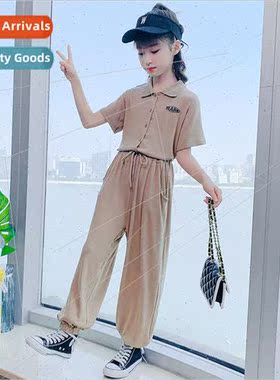 2023 childrens clothing girls casual sports suit summer  mid
