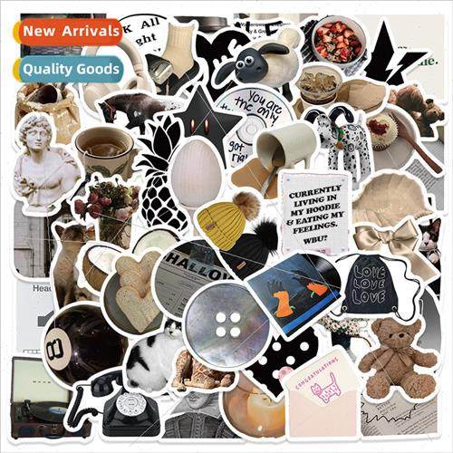 60 pcs of Korean ins  black and white simple coffee star bea