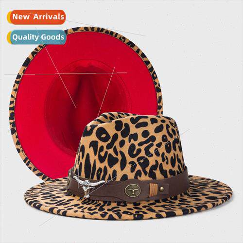 Tweed bowler hat men leopard leather buckle accessories felt