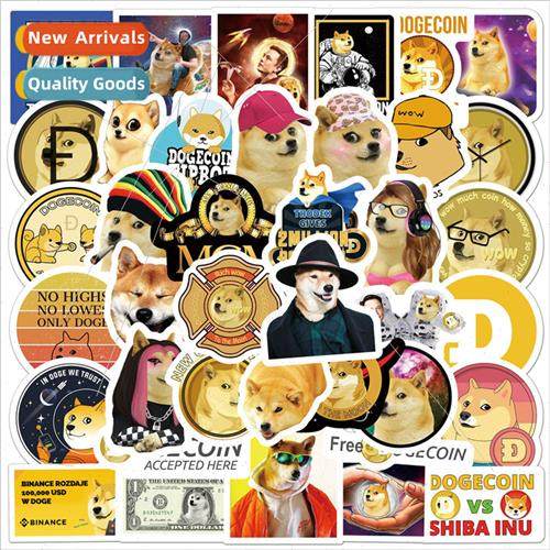 50 New Dogecoin Dog Coin Doodle Stickers ggage Car Computer