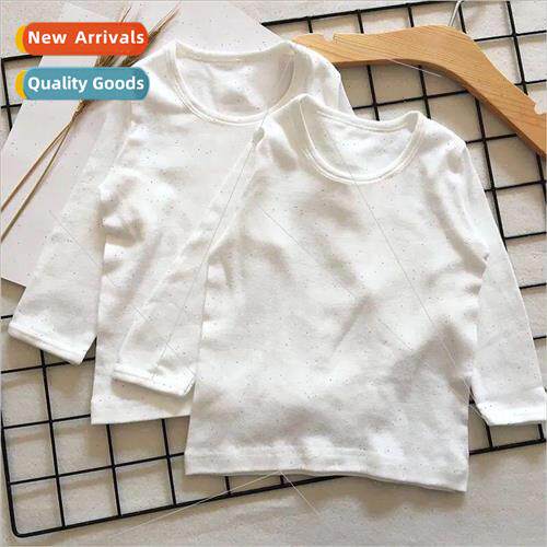 100_Cotton childrens long-sleeved T-shirt solid color boys c