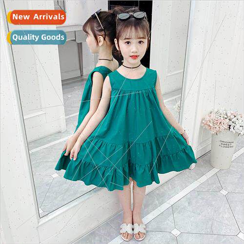 Middle and large childrens summer sleeveless round neck dres