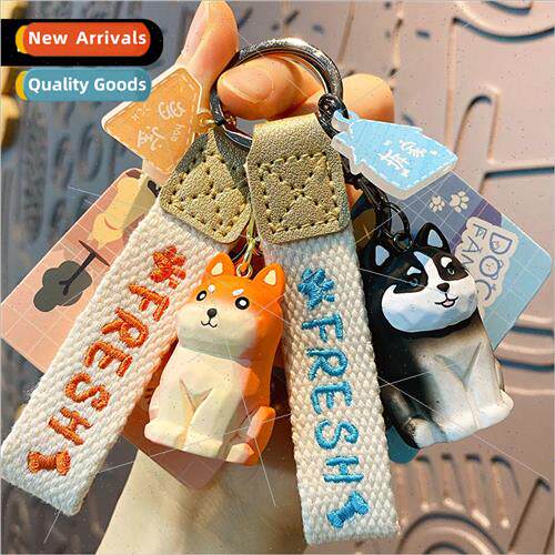 Wood carving wind dog family keychain men and women cute cre