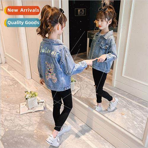 Childrens clothing 2023 new girls denim jacket fall  of midd