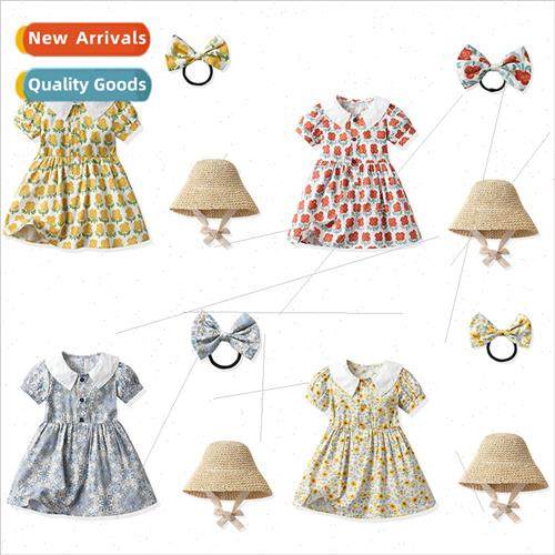 Summer girls floral dress 2023 baby girl lapel bubble short-