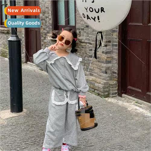Childrens suit 2023 spring girls Korean  of the lapel lace l