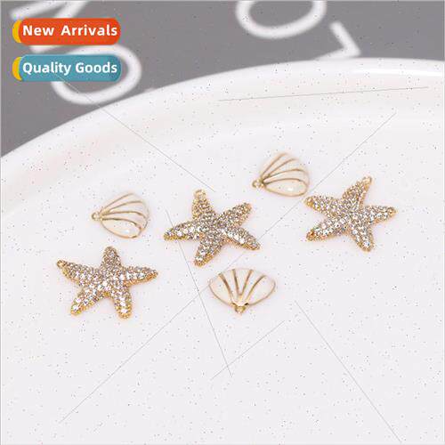 14K package of real gold color zirconia starfish shell chain