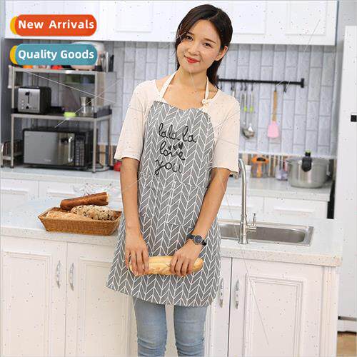 Japanese cotton linen apron men and women couples kitchen co