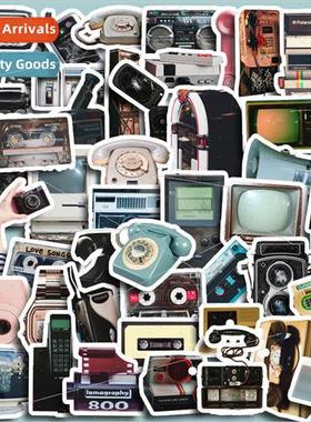 Retro electronic objects 50 stickers cute cartoon line expre