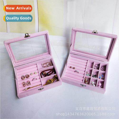 Small pink jewelry organizer transparent velvet dust ring ea
