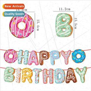 colorful letters party pull dec birthday flag girl New donut