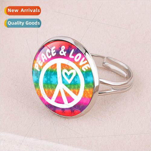 Rings International  Colorful Peace Symbol Open End Adjustab