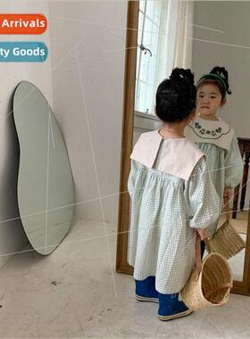 Korean girls dress spring and fall new childrens plaid long-