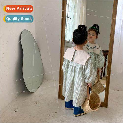 Korean girls dress spring and fall new childrens plaid long-