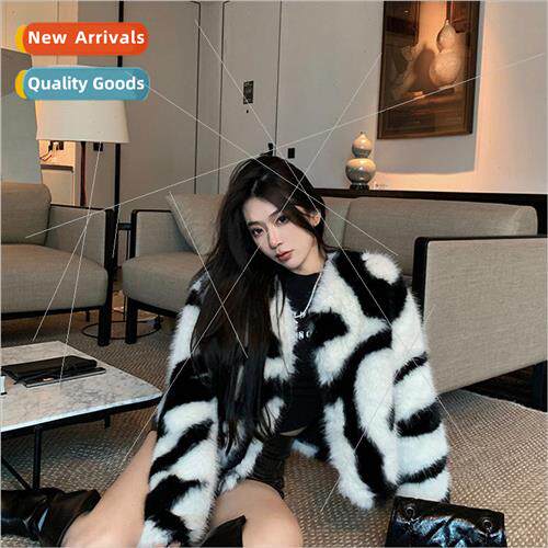 Zebra print eco-friendly fur coat women 2022 winter new loos
