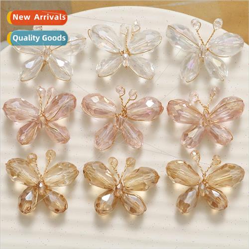 Korean girls cute three-dimensional crystal butterfly diy ha
