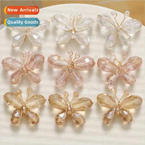 Korean girls cute three-dimensional crystal butterfly diy ha