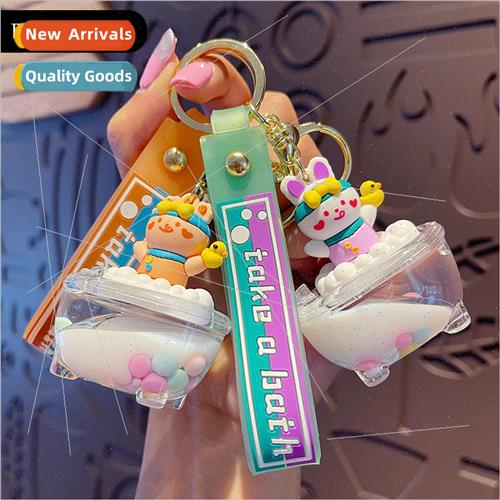 Cartoon creative into the oil liquid quicksand bottle keycha