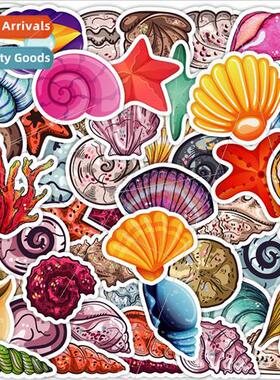50 pcs of watercolor ocean series shell doodle stickers wate