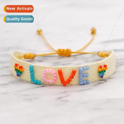 Columbia Webbing LOVE Letter Couple Bracelet Rice Bead Weavi