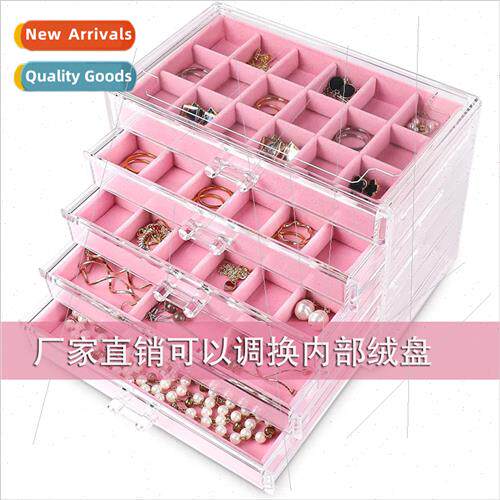 Pink Acrylic Jewelry Box Earring Earring Ring Necklace Brace