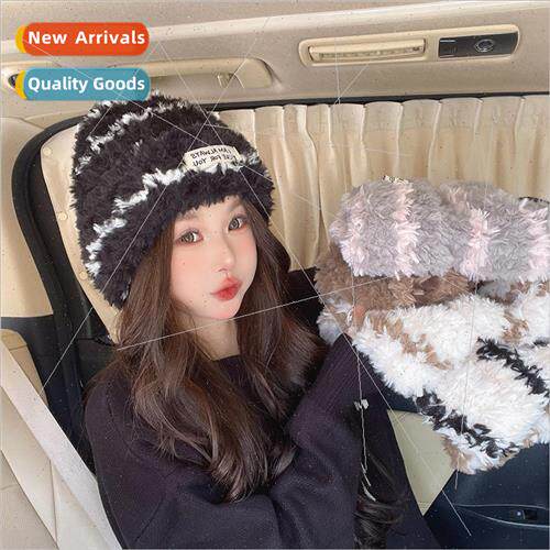 Autumn and winter black and white stripes wool cap female Ko