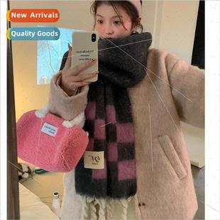 sticky mohair plaid Checkerboard scarf soft tassel wome grid