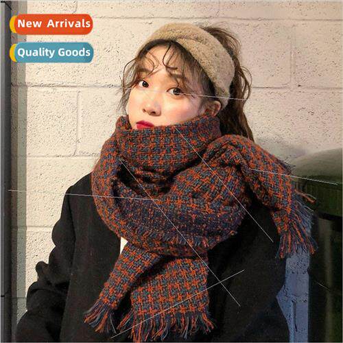 Scarf female winter retro small perfume Korean plaid shawl K