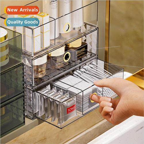 Home drawer type light luxury cosmetic organizer dust mirror