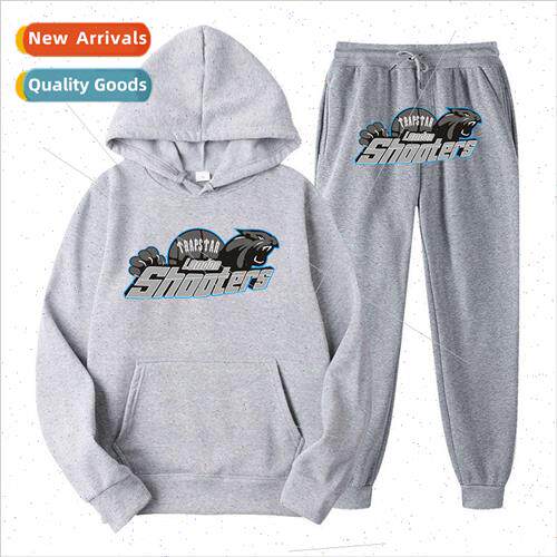 Tiger Head Printed Sportswear Mens Suit Fleece Two Piece Loo