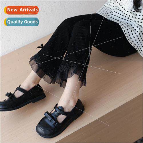 Fall new childrens flared pants girls big girls elastic blac
