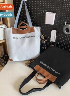 Large capacity canvas bag new letters hit color shoulder bag