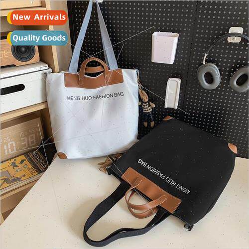 Large capacity canvas bag new letters hit color shoulder bag