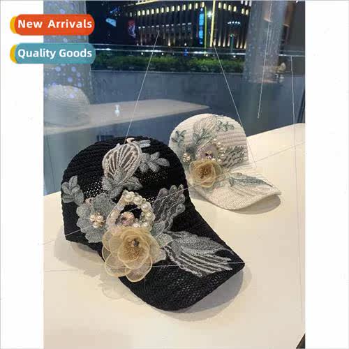 Breathable net cap female summer hollow lace pearl duck tong