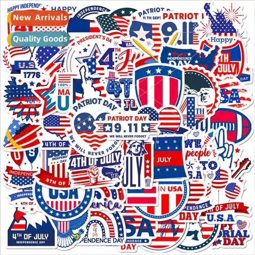 50 American Stars and Stripes Independence Day Stickers Amer