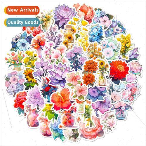 50 pcs of flowers mixed stickers new cartoon plants and flow