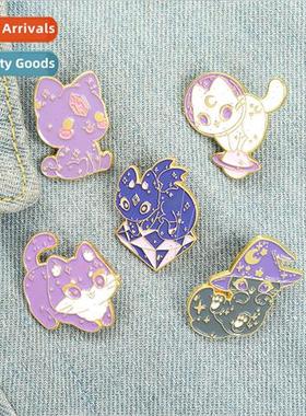 New cartoon cute night cat witch hat shape purple color syst